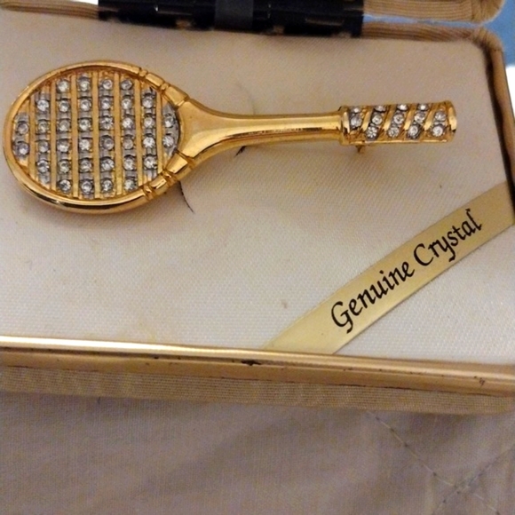 Vintage Crystal Racquet Pin - Picture 2 of 2